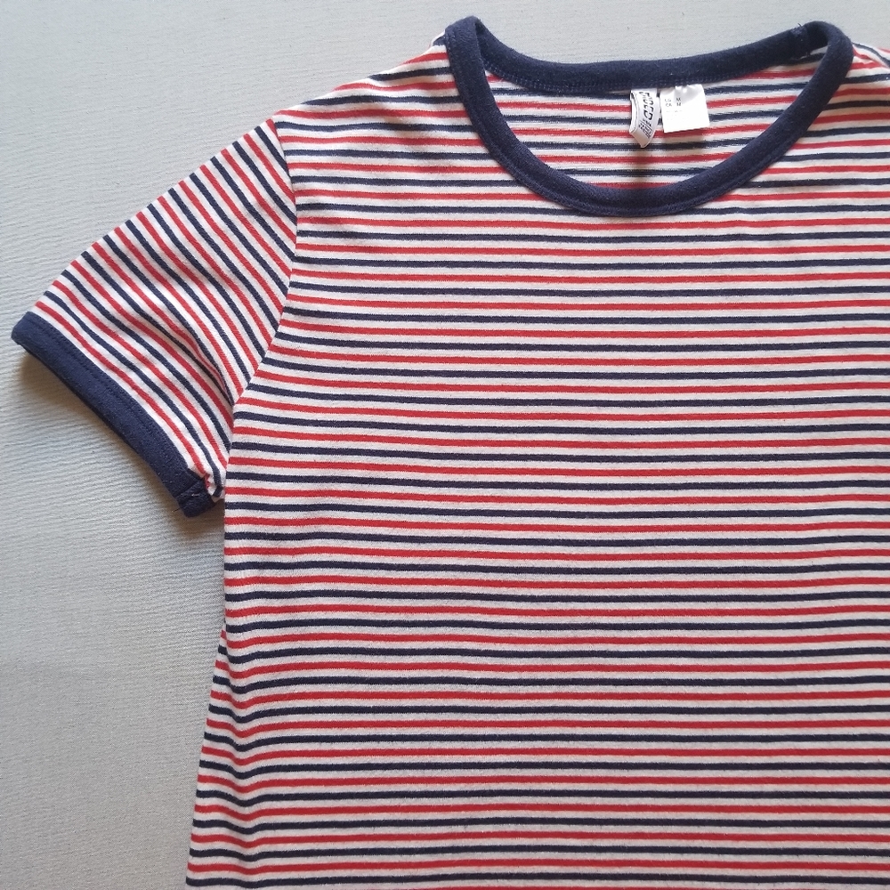 H&M Red, Navy & White Striped Short Sleeve Tee